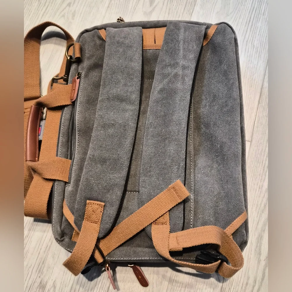 Gray Canvas Messenger Bag And Backpack with Tan Accents - Estarer